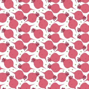 Beetroot Vegetables seamless pattern. Vegetarian healthy bio food background, Stock Illustration