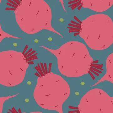 Beetroot Vegetables seamless pattern. Vegetarian healthy bio food background, Stock Illustration