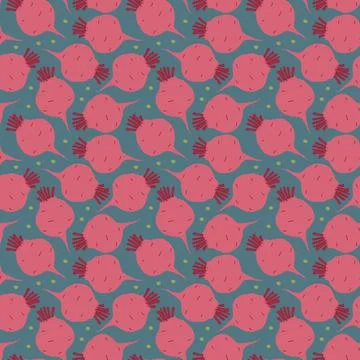 Beetroot Vegetables seamless pattern. Vegetarian healthy bio food background, Stock Illustration