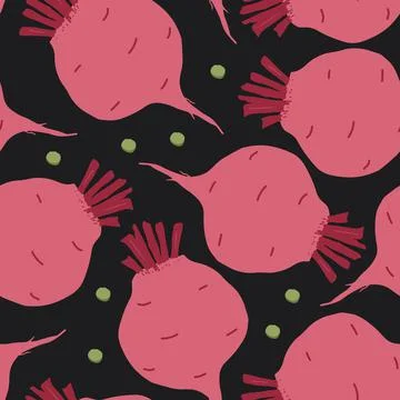 Beetroot Vegetables seamless pattern. Vegetarian healthy bio food background, Stockillustratie
