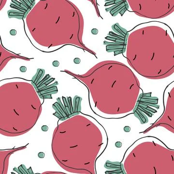 Beetroot Vegetables seamless pattern. Vegetarian healthy bio food background, 库存插图