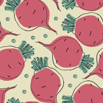 Beetroot Vegetables seamless pattern. Vegetarian healthy bio food background, Stockillustratie