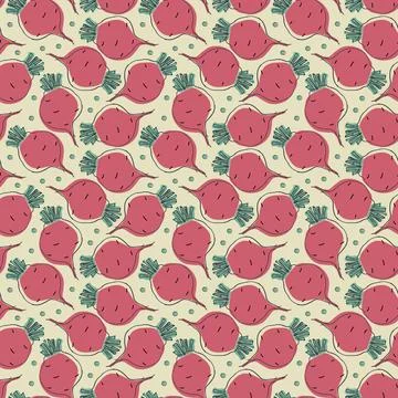 Beetroot Vegetables seamless pattern. Vegetarian healthy bio food background, Stockillustratie