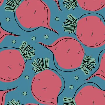 Beetroot Vegetables seamless pattern. Vegetarian healthy bio food background, Stockillustratie