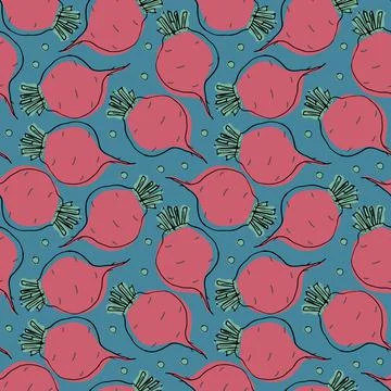 Beetroot Vegetables seamless pattern. Vegetarian healthy bio food background, Stockillustratie