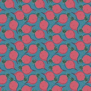 Beetroot Vegetables seamless pattern. Vegetarian healthy bio food background, 스톡 일러스트