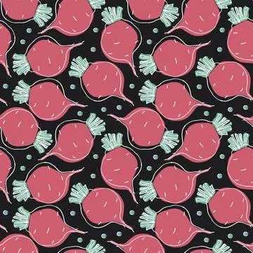 Beetroot Vegetables seamless pattern. Vegetarian healthy bio food background, Stockillustratie