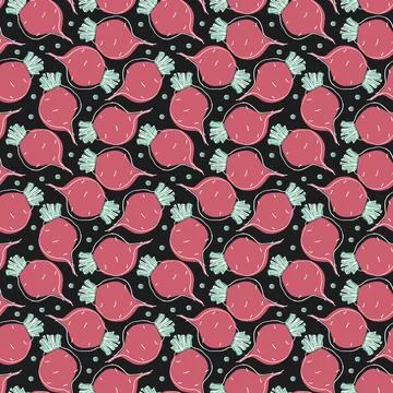 Beetroot Vegetables seamless pattern. Vegetarian healthy bio food background, 스톡 일러스트