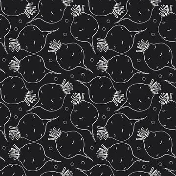 Beetroot Vegetables seamless pattern. Vegetarian healthy bio food background, 스톡 일러스트