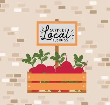 Beets inside wood box and support local business on banner vector design イラスト素材