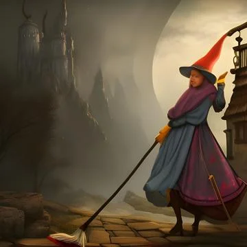 Befana with broom Stock Illustration