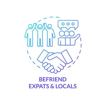 Befriend expats and locals blue gradient concept icon Stock Illustration