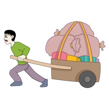 Beggar and poor were pulling carts carrying goods for moving イラスト素材