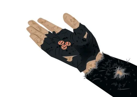 Beggar hand with coins Stock Illustration