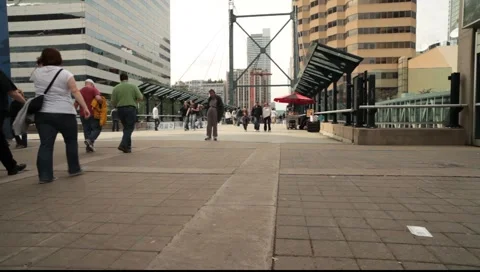 Beggar standing between Rogers Cenre and CN tower Video stock 6530133