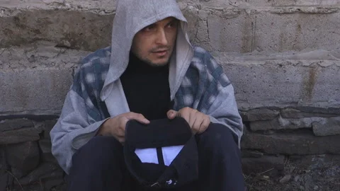 A beggar with wounded lips asks for alms. Stock Footage 209264826