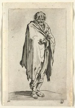 The Beggars: Beggar without Hat or Shoes , c. 1623. Jacques Callot (French,.. Stock Illustration