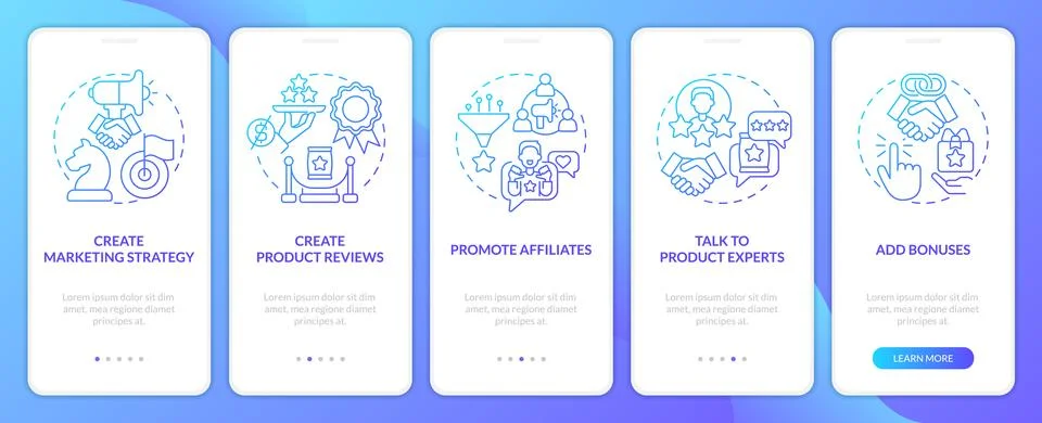 Begin affiliate program blue gradient onboarding mobile app screen Stock Illustration