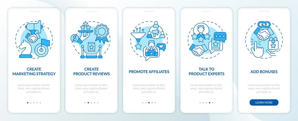 Begin affiliate program blue onboarding mobile app screen Stock Illustration