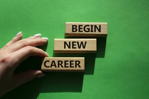 Begin new career symbol. Concept word Begin new career on wooden blocks. Bu.. Stock Photos