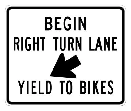 Begin right turn lane yield to bikes sign, R4-4, US road sign Illustrazione stock
