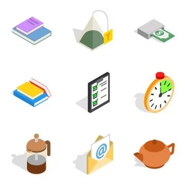 Begin work icons set, isometric style Stock Illustration