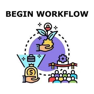 Begin workflow process startup business concept success Illustrazione stock