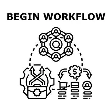 Begin workflow process system start concept Stock Illustration