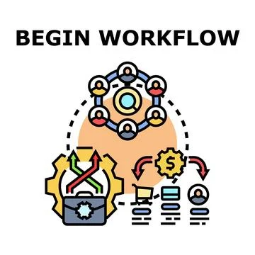 Begin workflow process system start concept Stock Illustration