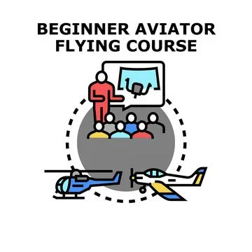 Beginner aviator flying course concept with instructors and aircraft Stock Illustration