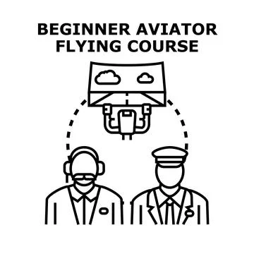 Beginner aviator learning to fly during flight course Stock Illustration