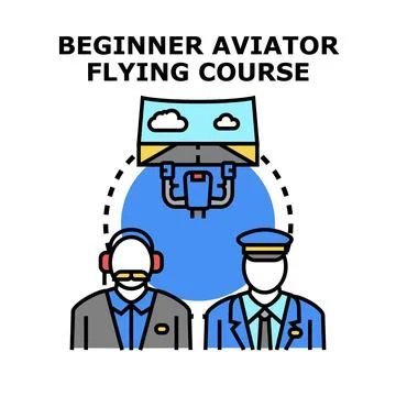 Beginner aviator learning to fly during flight course 스톡 일러스트