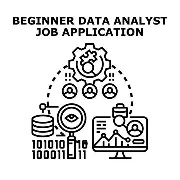 Beginner data analyst job application process concept Stock Illustration