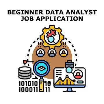 Beginner data analyst job application process concept Stock Illustration