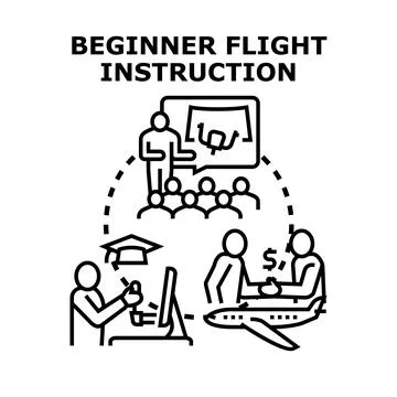 Beginner flight instruction obtaining pilot training qualification process Illustrazione stock
