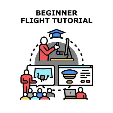 Beginner flight tutorial learning aviation training concept Stock Illustration