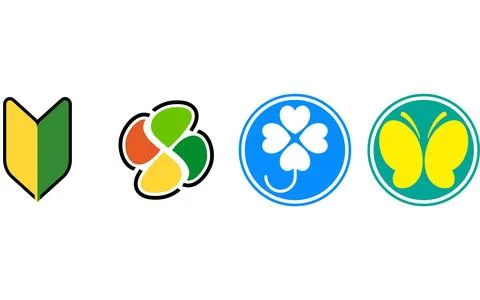 Beginner mark, maple mark, four-leaf mark, butterfly mark Illustrazione stock