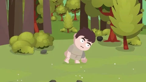 Beginner RPG Character Peasant Pick up from ground Gathering materials Forest Stock Footage 145911846