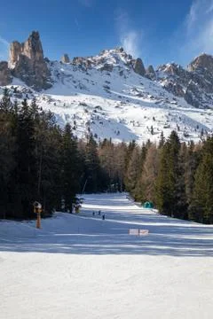 Beginner ski slope called Cigolade in Vigo di Fassa Stock Photos