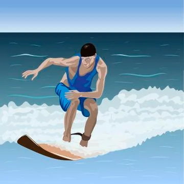 Beginner surfer is on the wave Stock Illustration