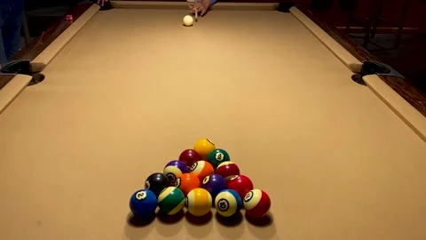 Beginner trying to break the american billiards pool table. Stock Footage 151002649