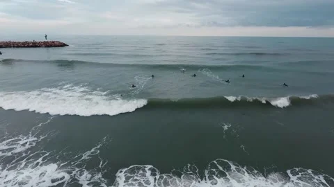 Beginners Surfers in Valencia Trying to Learn Surfing. Stock Footage 150799801