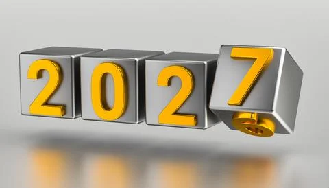 Beginning of 2027 New Year with rotating number cubes Stock Illustration