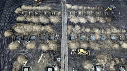 The beginning of building on virgin lands. Drone video. Stock Footage 151349212