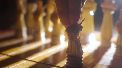 The beginning of the chess game. The first move of a pawn in a chess game. Stock Footage 150060337