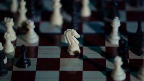 The beginning of the chess game. The first move of a pawn in a chess game Stock Footage 156518682