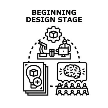 Beginning design stage with innovation process and business development Illustrazione stock