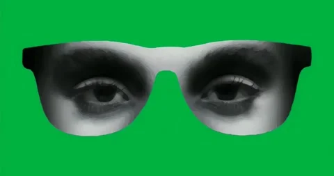 Beginning with floating blue outline glasses, eyes blinking in rhythm on Stock Footage 317212908