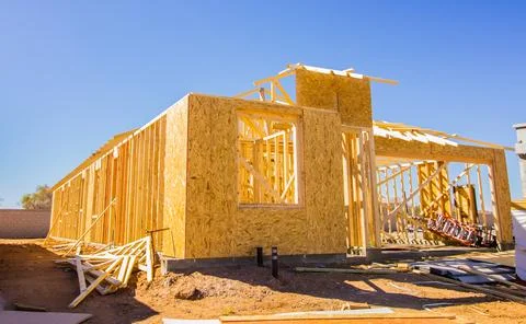 Beginning Framing Stage Of New Home Construction Foto stock