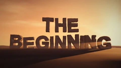 The Beginning Giant Eroded Stone Letters Standing in a Desert at Sunset with Stock Footage 341855123
